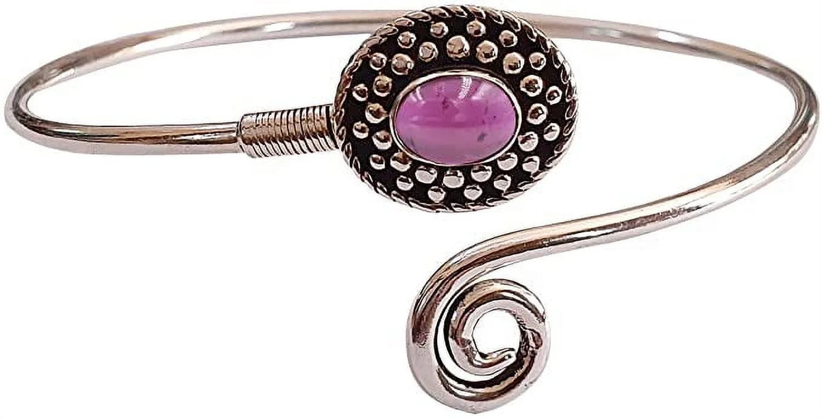 Handmade Cuff Bracelet For Women; Bohemian Tribal Design Silver Plated Natural Real Red Garnet Gemstone Modern Designer Fashion Bracelet; Party Boho Jewelry