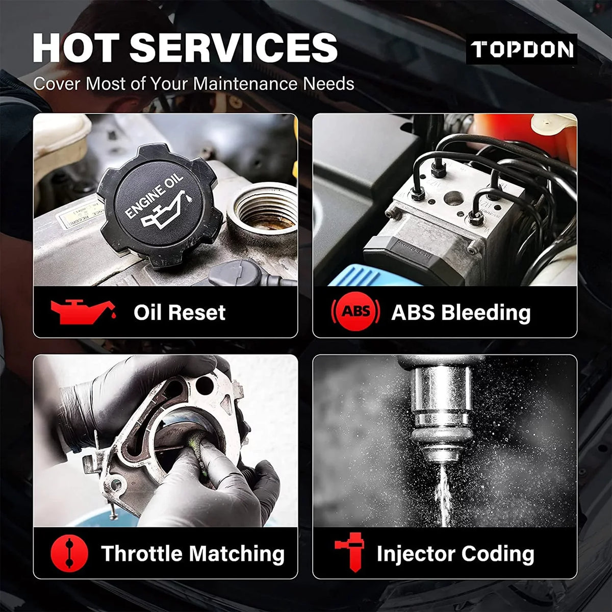 OBD2 Scanner; TOPDON AD800 Car Diagnostic Scan Tool All System Scan 28+ Reset Service; Oil Reset; ABS Bleed; Injector Coding; 2 Years Free Update