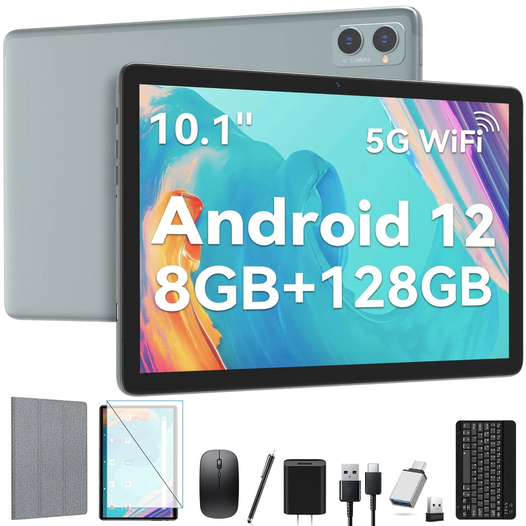 Tablet 10.1 inch Android Tablet;8GB RAM 128GB ROM Storage;Android 12.0 Tablet with Keyboard Wireless Mouse Case Stylus;5G WiFi Tablet;1TB Expandable;Octa-Core Processor;2024 Newest Tablet