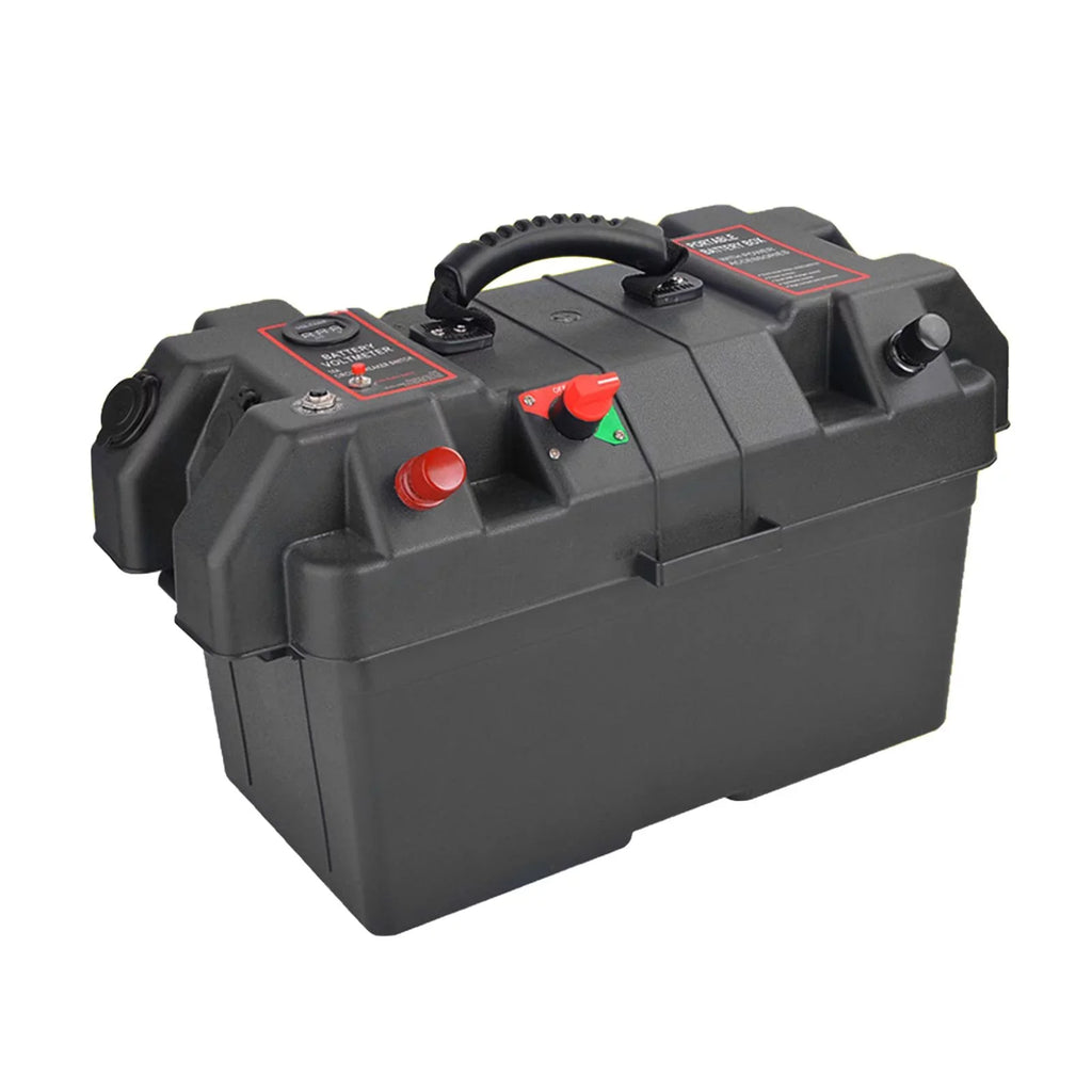 RV Battery Box Trolling Motor Battery Box Liquidproof Dual USB Ports Motor Battery Box Batteries Carrier for ATV SUV Car Trailer Travel