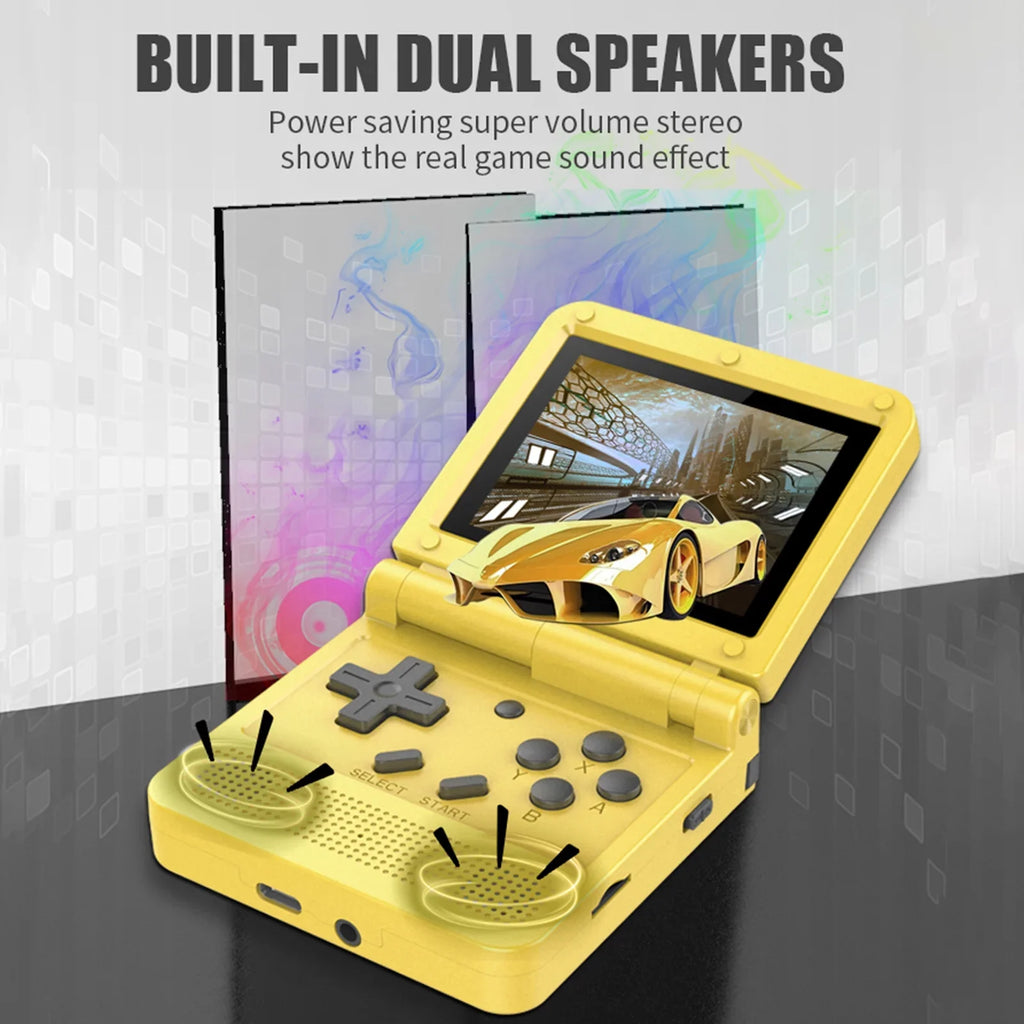 Powkiddy Handheld Game Console; 3.0-inch IPS Screen; Mini Folding Flap Design; 15 Emulators; Rechargeable and Portable for Endless Gaming