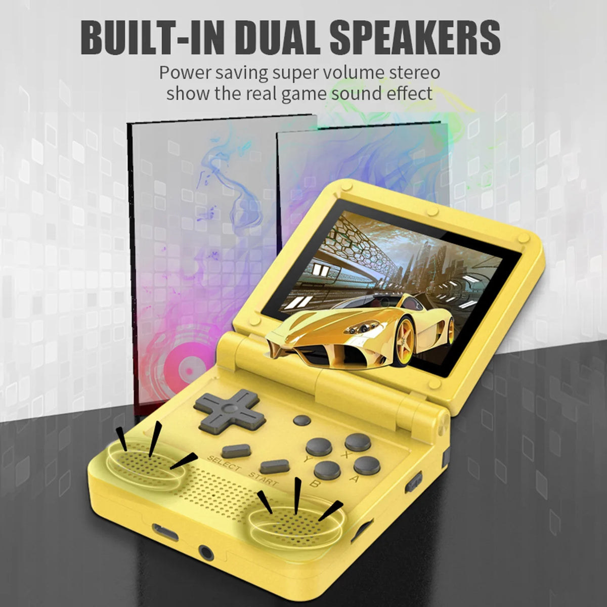Powkiddy Handheld Game Console; 3.0-inch IPS Screen; Mini Folding Flap Design; 15 Emulators; Rechargeable and Portable for Endless Gaming