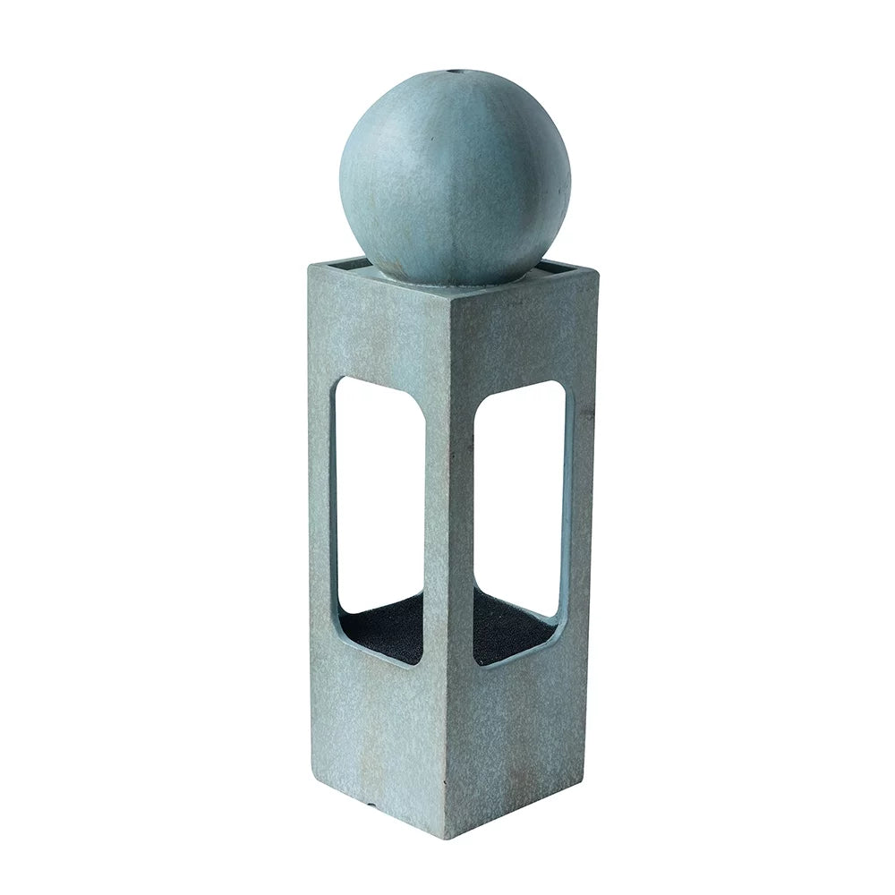 CoSoTower 13X13X44" Tall Contemporary Sphere Outdoor Fountain; Cement/Concrete Outdoor Fountain; Antique Blue Raindrop Feature with Light for Garden; Lawn; Deck & Patio