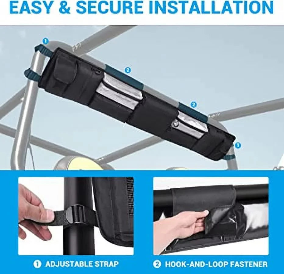 MICTUNING UTV Roll Cage Organizer; Cargo Rear Storage Bag Gear Bags; Tools Storage Solution for Most Full Size UTVs; Polaris; Yamaha and Kawasaki UTVs Black