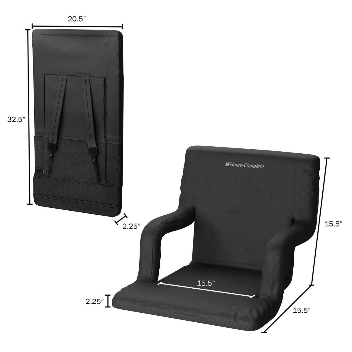 Stadium Seat Chair; 2 Pack- Bleacher Cushions with Padded Back Support; Armrests; 6 Reclining Positions and Portable Carry Straps By Home-Complete