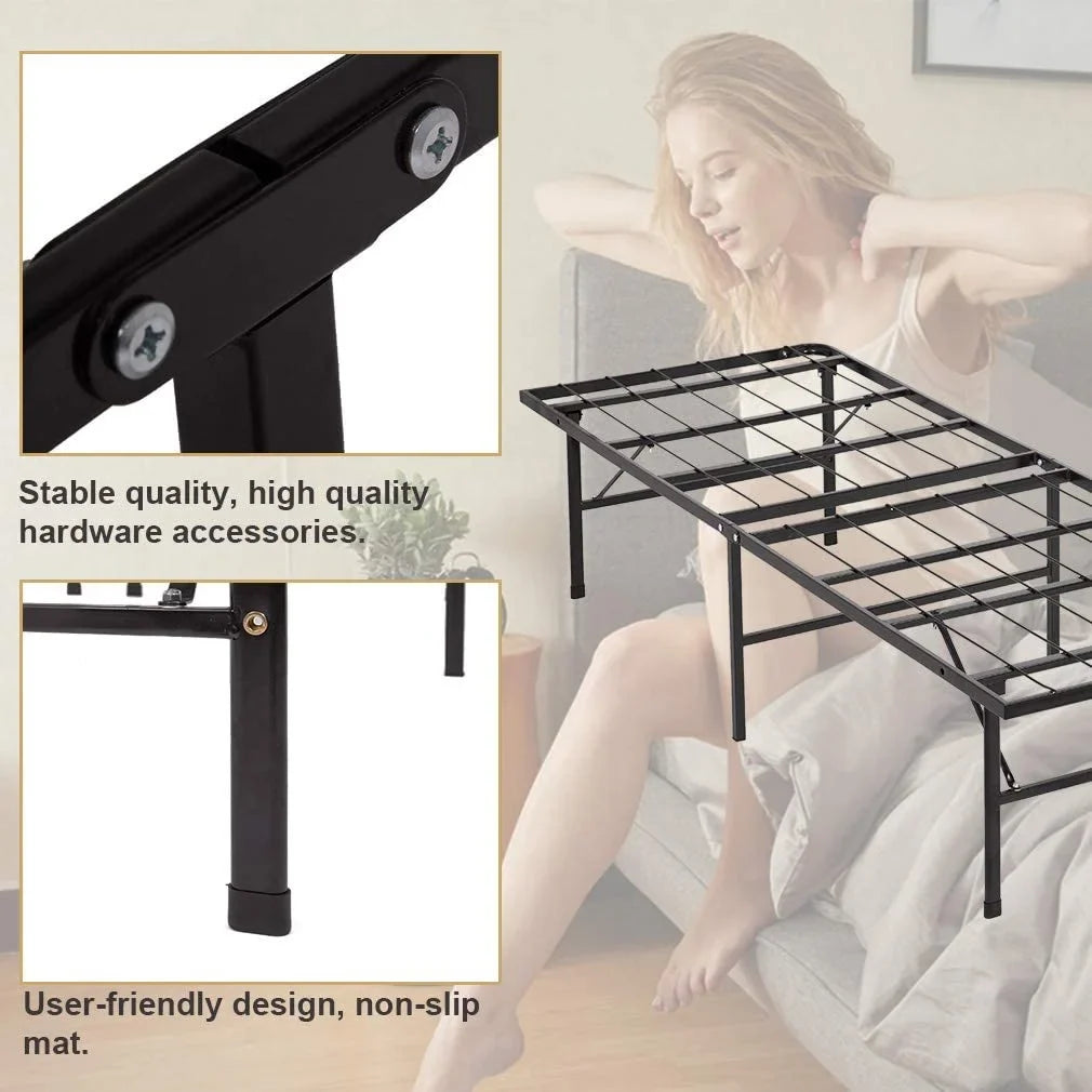 Twin Bed Frame Metal Platform Bed Frame Twin Size 14 mm Mattress Foundation Box Spring Replacement Heavy Duty Steel Slat Easy Assembly Noise-Free;Black