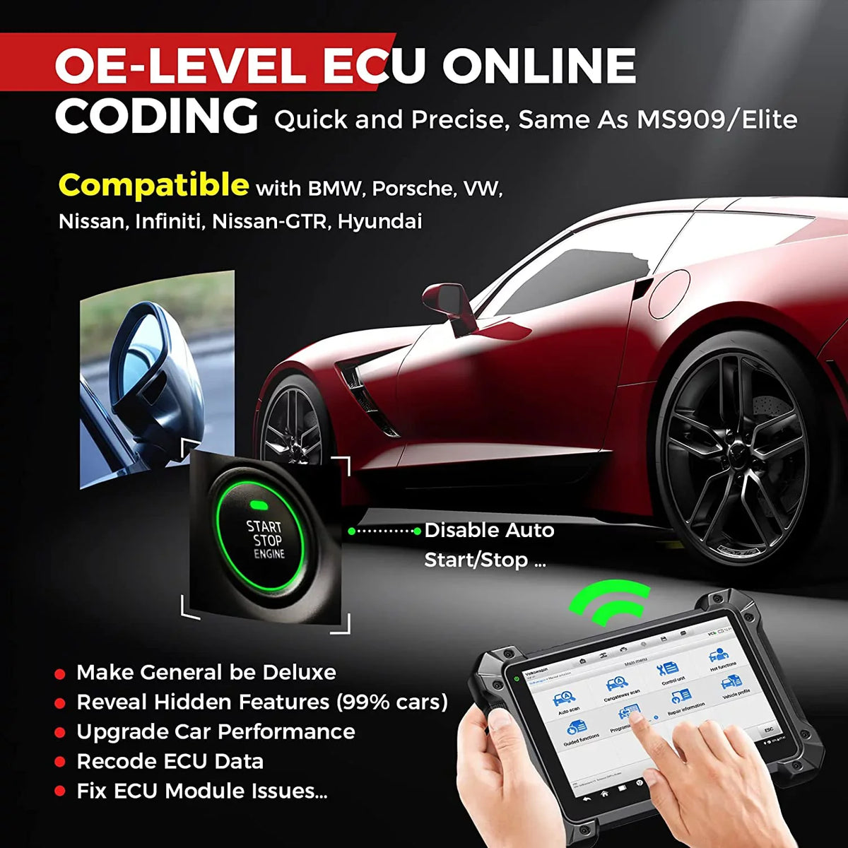 Autel MaxiCOM MK908 Pro II Car Diagnostic Scan Tool J2534 Programming ECU Coding Bi-directional; 38+ Services;J2534 Pass-Thru; AutoScan 2.0