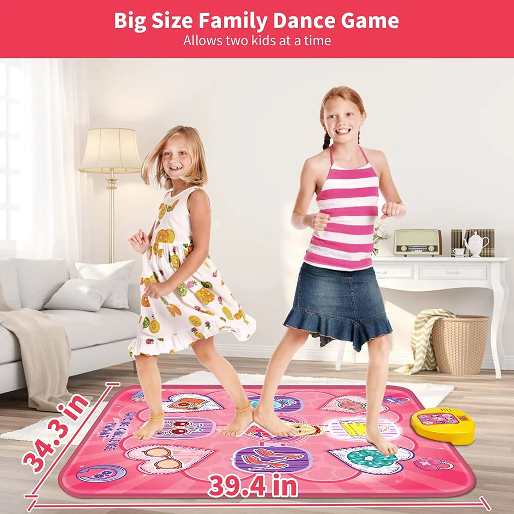 Dance Mat; Electronic Musical Play Mats Pink Dance Pad with LED Lights; Dance Game Toy Gift for Kids with 5 Game Modes; Christmas Birthday Gifts for 3 4 5 6 7 8 9 10 Year Old Girls Toys