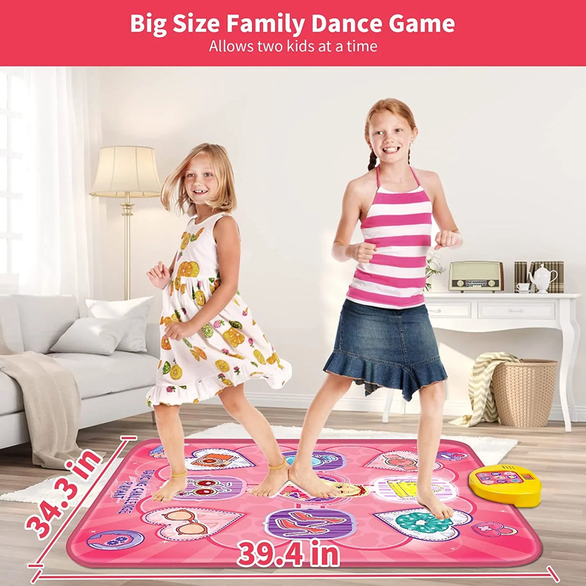 Dance Mat; Electronic Musical Play Mats Pink Dance Pad with LED Lights; Dance Game Toy Gift for Kids with 5 Game Modes; Christmas Birthday Gifts for 3 4 5 6 7 8 9 10 Year Old Girls Toys