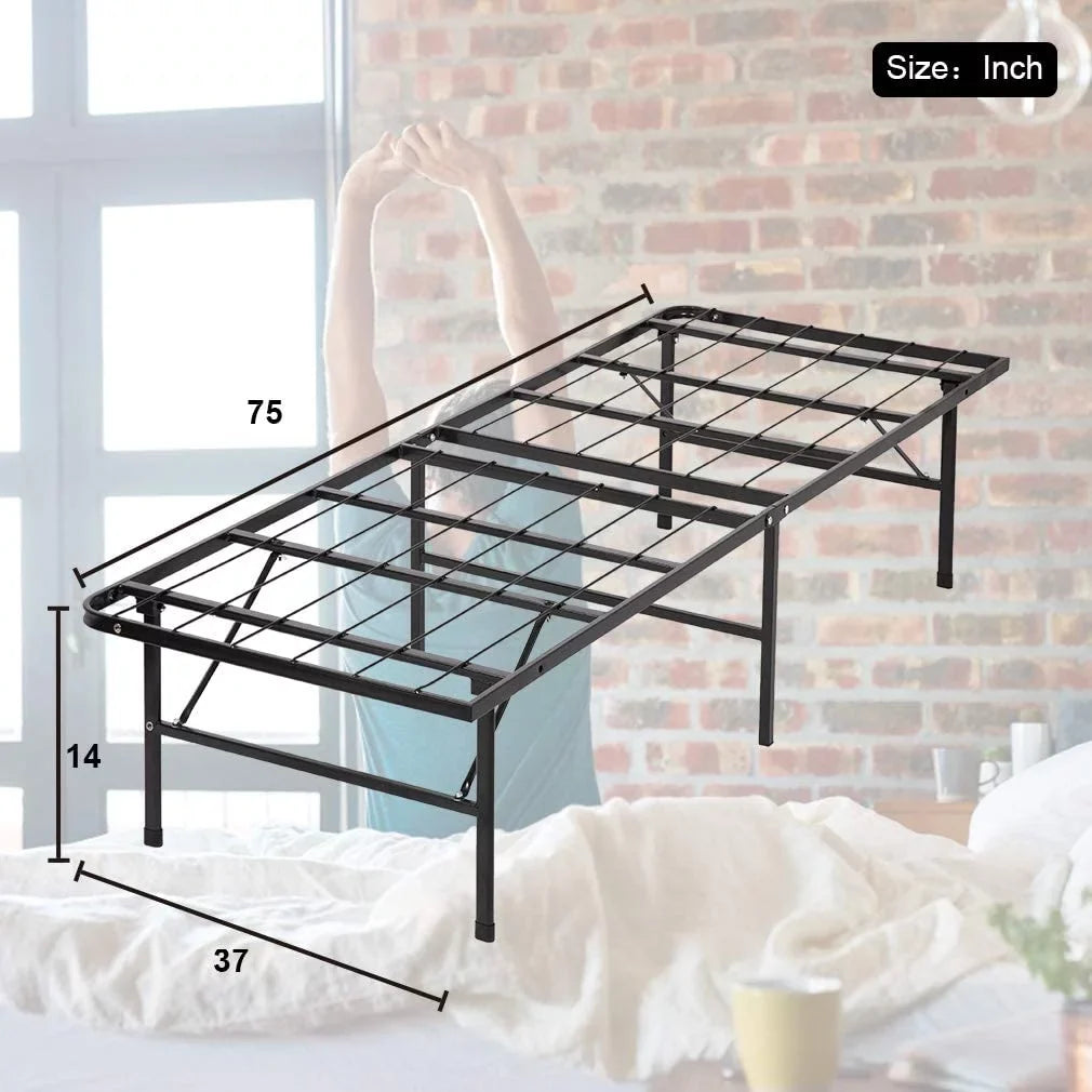 Twin Bed Frame Metal Platform Bed Frame Twin Size 14 mm Mattress Foundation Box Spring Replacement Heavy Duty Steel Slat Easy Assembly Noise-Free;Black