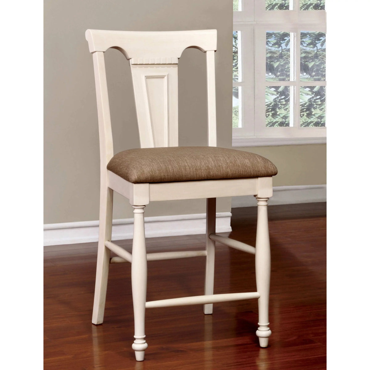 Furniture of America Kis Country Solid Wood Counter Height Chairs (Set of 2) by White/Cherry Cherry Finish; White Finish