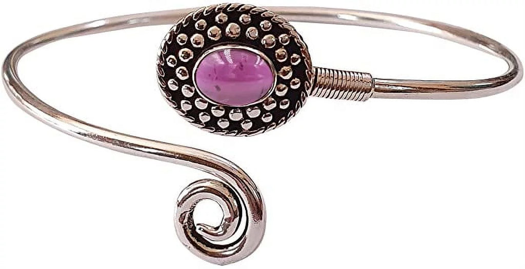 Handmade Cuff Bracelet For Women; Bohemian Tribal Design Silver Plated Natural Real Red Garnet Gemstone Modern Designer Fashion Bracelet; Party Boho Jewelry