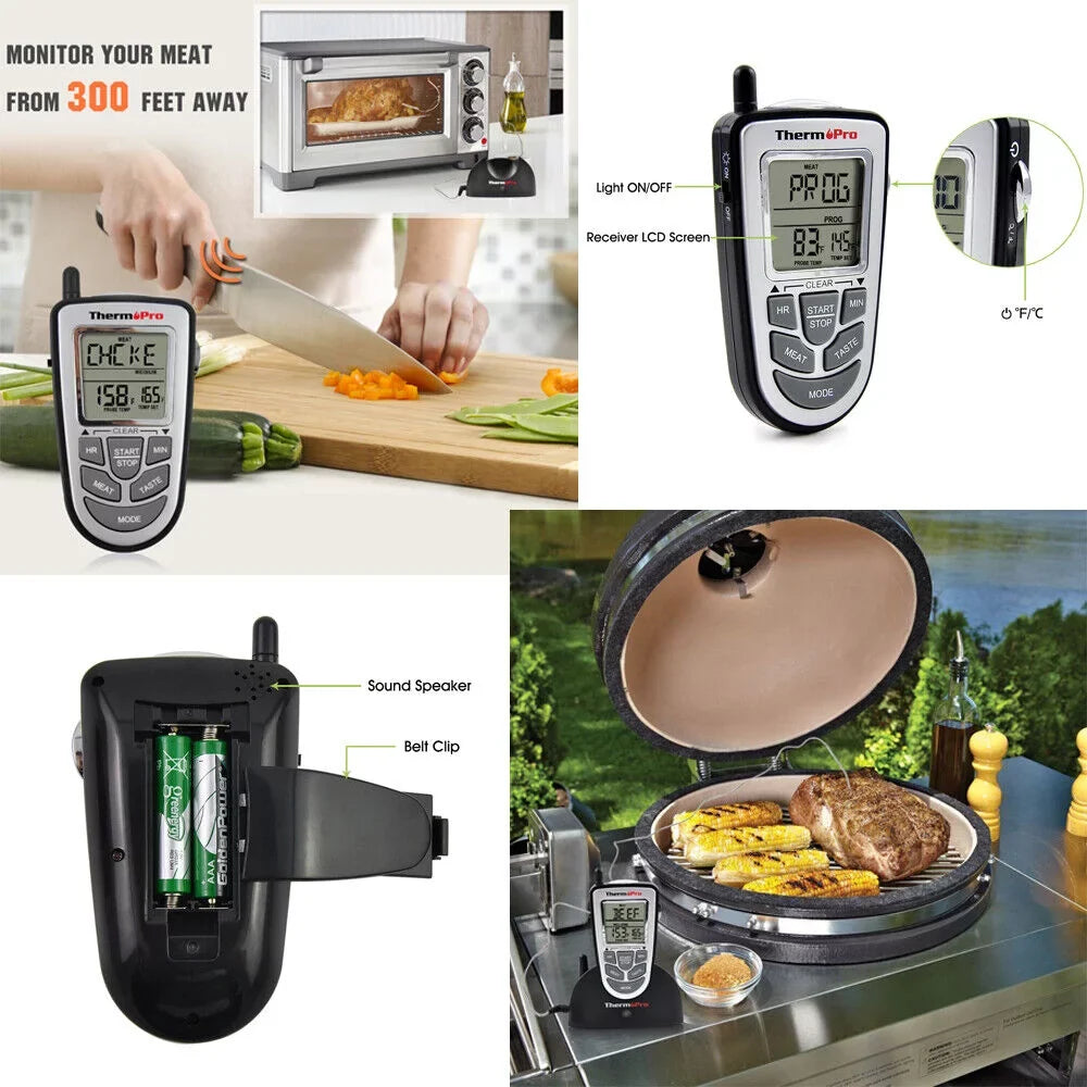Wireless Remote Thermometer Probe BBQ Grill Meat Kitchen Oven Food Cooking Smoke; ThermoPro; LCD