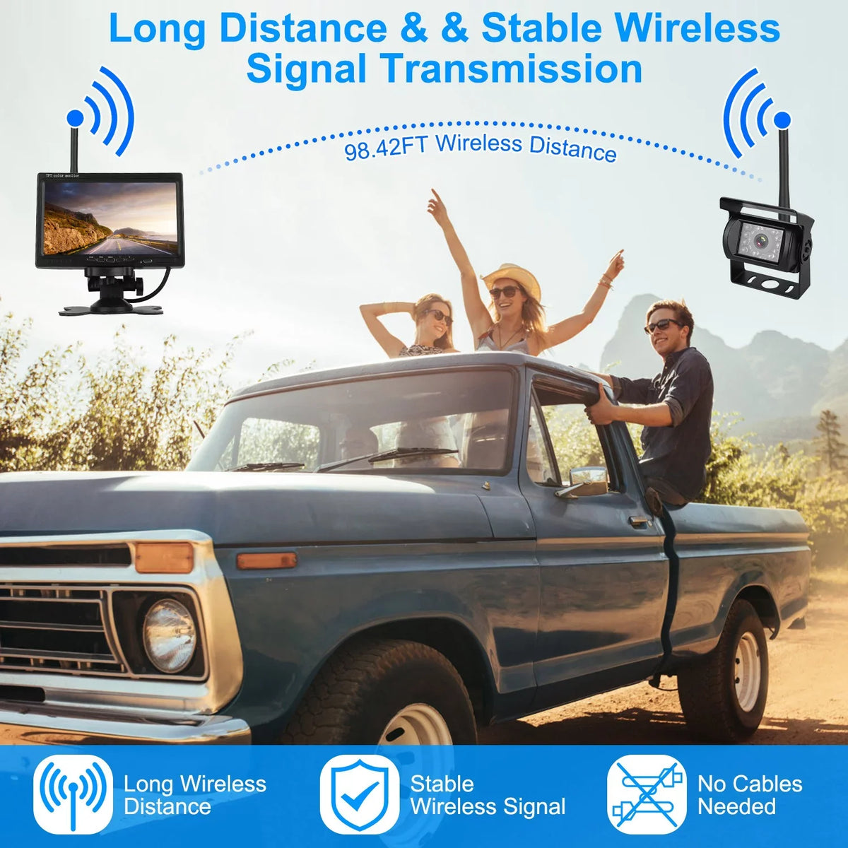 iMounTEK Wireless Backup Camera System Vehicle Rear View Monitor Kit IP67 Fluidproof Car Parking Reverse System with 7In Screen Night Vision 2.4G Stable Signal for Car Trunk Van SUV