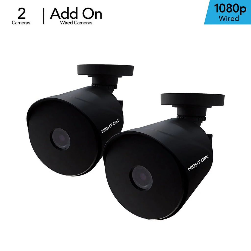 Night Owl Wired 1080p HD Surveillance Bullet Cameras; Indoor Outdoor; Night Vision; Black; 2-Pack; Add to a Compatible Night Owl Recorder
