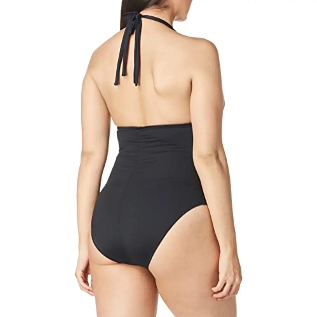 La Blanca Women's Standard Island Goddess V-Neck Halter Mio One Piece Swimsuit; Black; 4