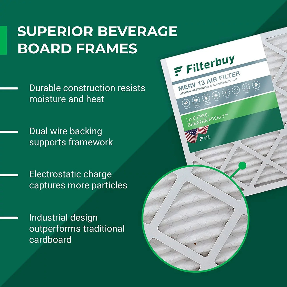 Filterbuy 10x20x1 MERV 13 Pleated HVAC AC Furnace Air Filters (2-Pack)
