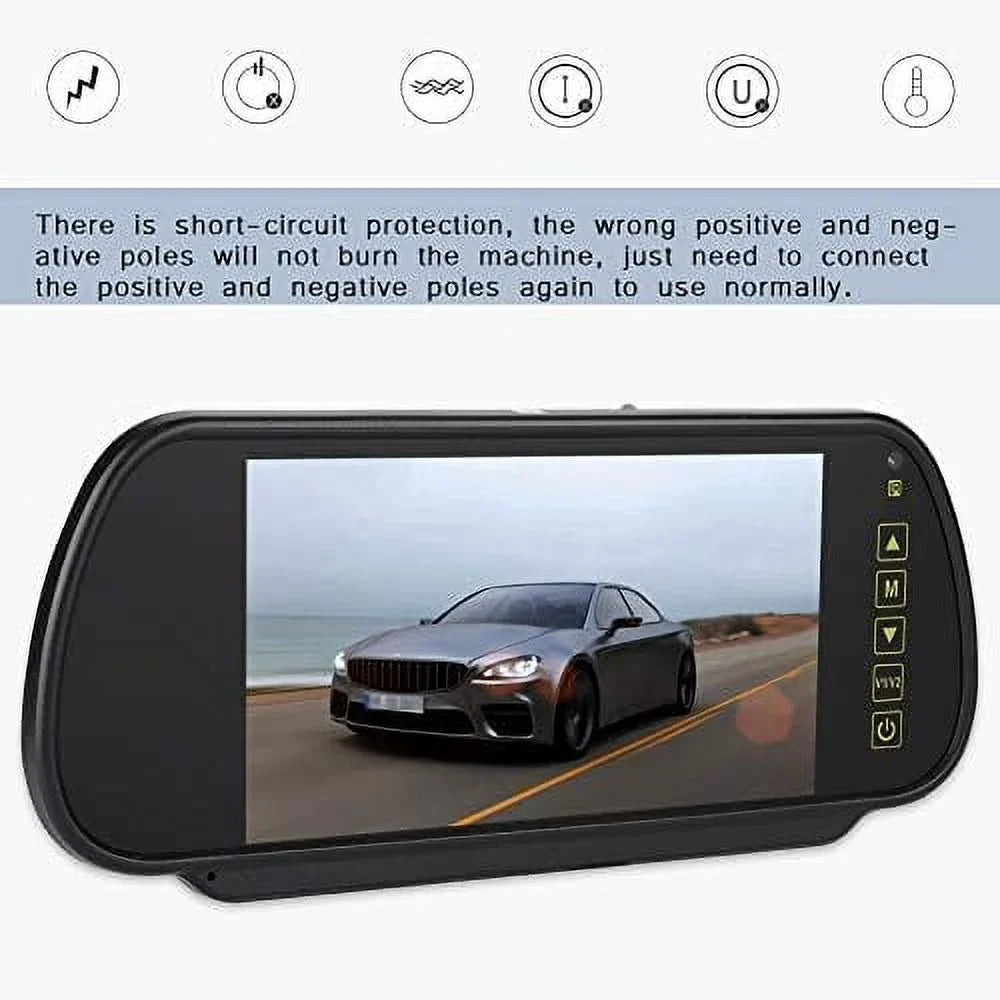 Bileeko Car Rear View Mirror 7 mm LCD Vehicle Monitor Screen for Parking