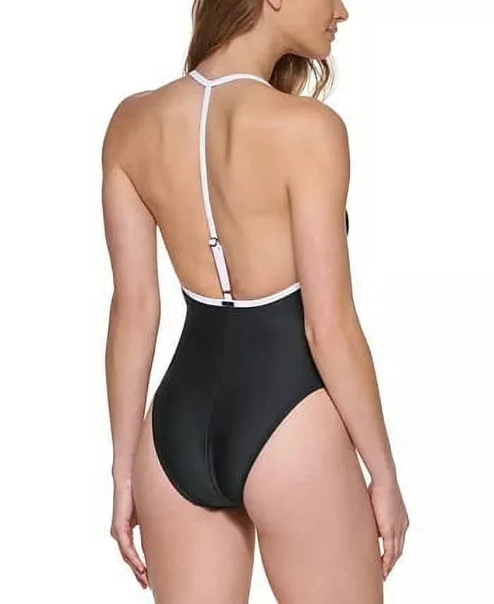 DKNY BLACK T-Back One-Piece Swimsuit; US X-Large