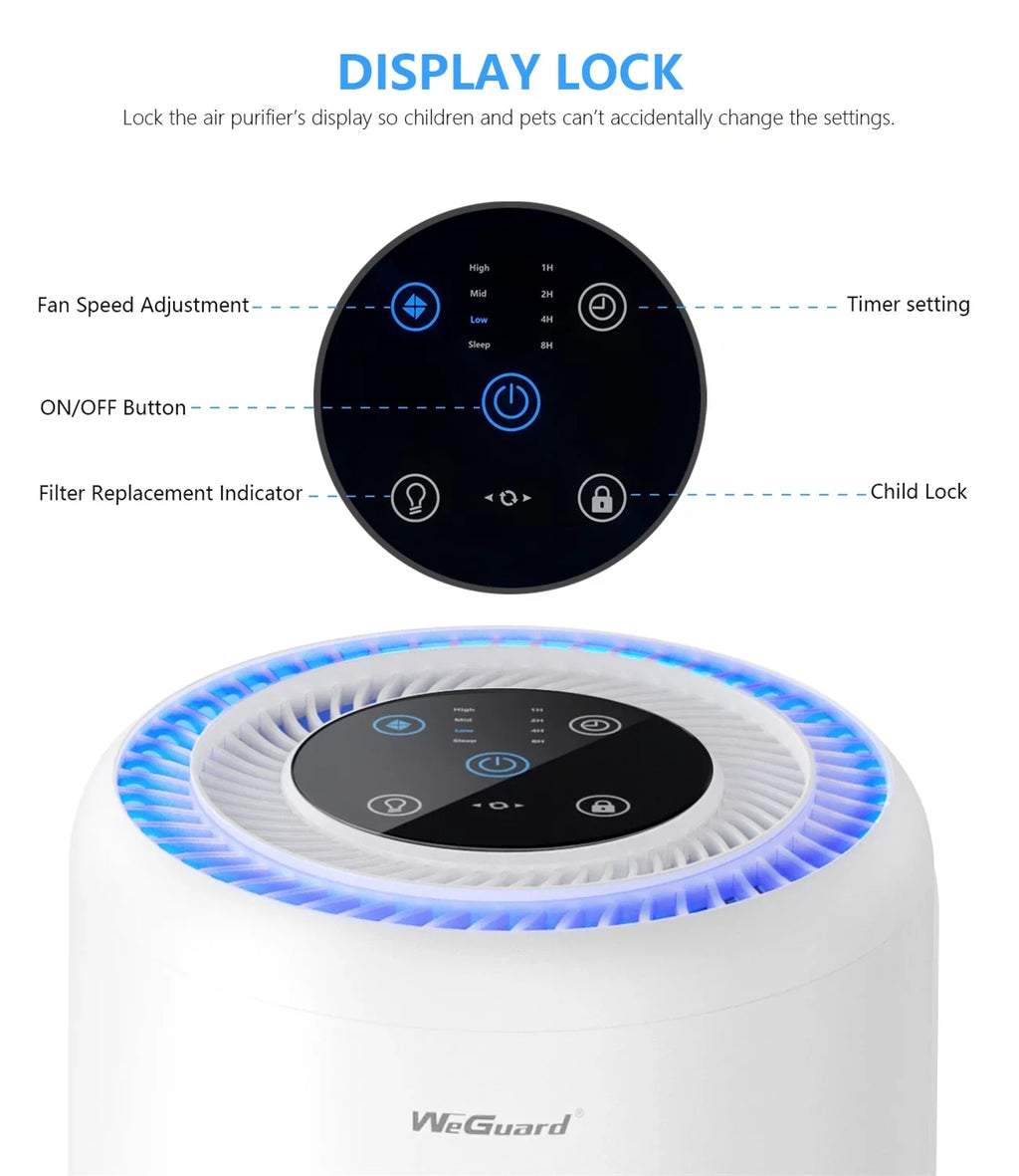WeGuard K300 Air Purifier with H13 True HEPA Filter 430 sq ft Coverage | for Allergens; Wildfire Smoke; Dust; Odors; Pollen; Pet Dander | Removal to 0.1 Microns White; 1-Pack