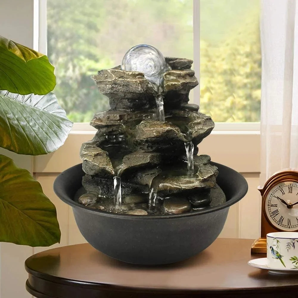 CoSoTower 8.3inches Rock Cascading Tabletop Fountain with LED Lights & Crystal Ball for Home Office Bedroom Relaxation