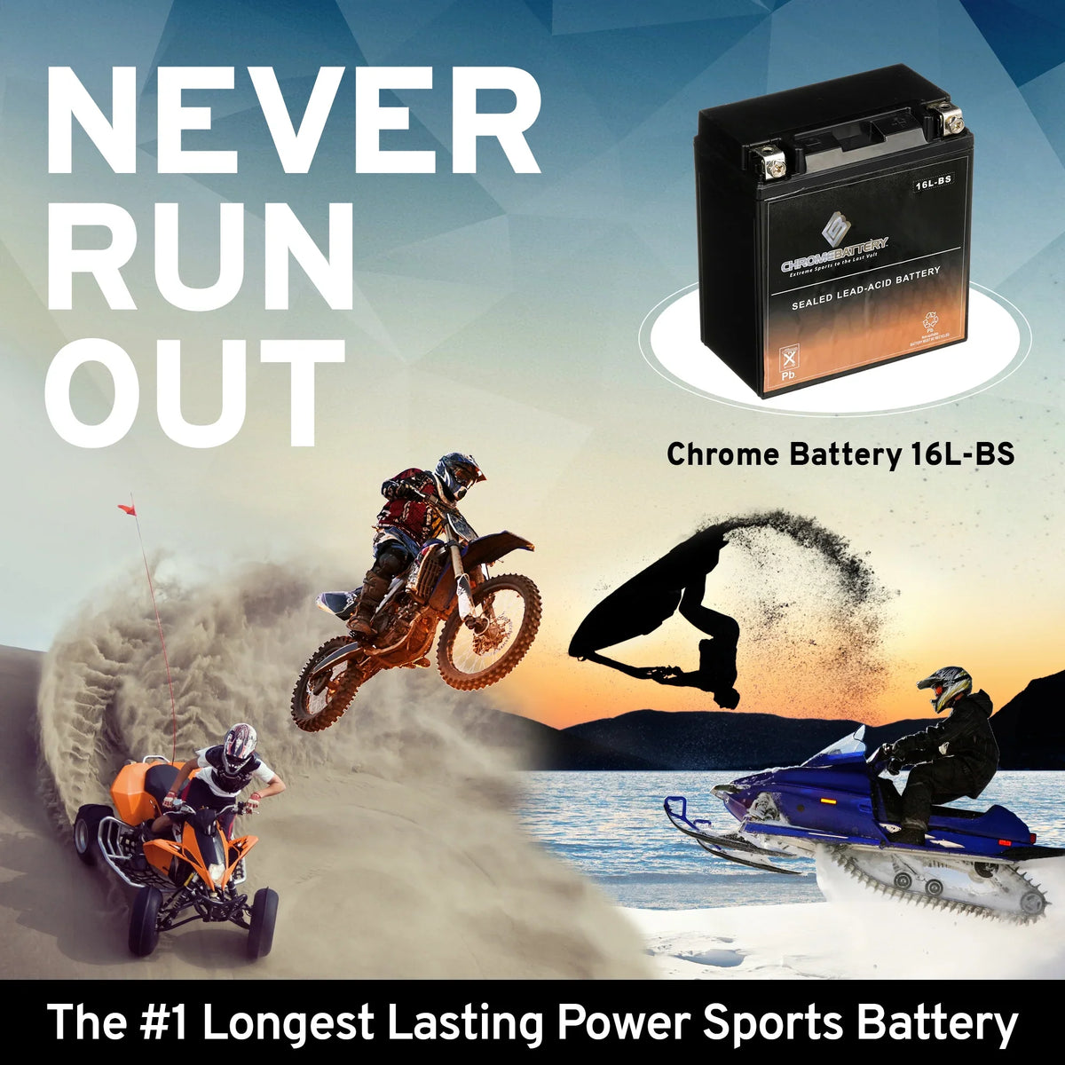 Chrome Battery YTX16L-BS (16L-BS 12 Volt;14 Ah; 230 CCA) Jet Ski Battery for Kawasaki 550cc Js550 Sx 1995