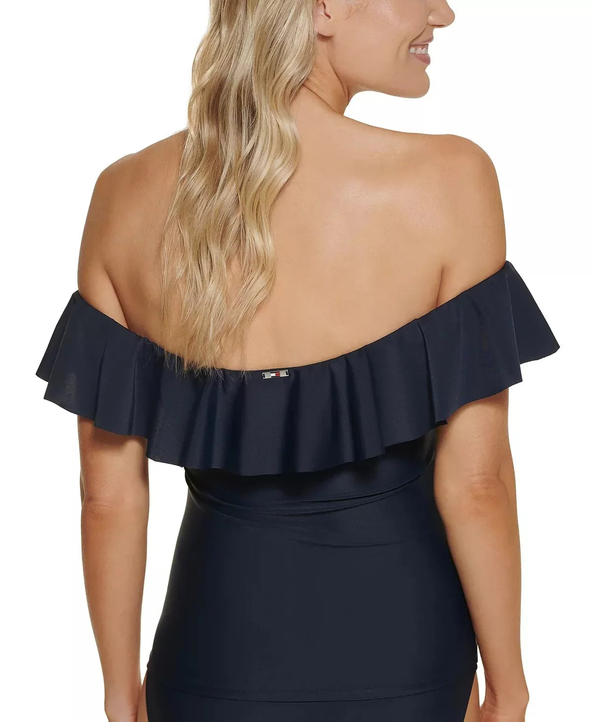 Tommy Hilfiger SKY CAPTAIN NAVY BLUE Off-the-Shoulder Tankini Top; US Small