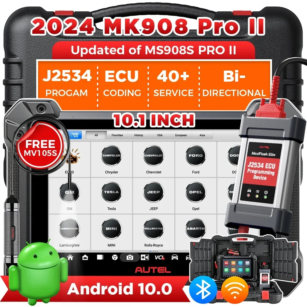 Autel MaxiCOM MK908 Pro II Car Diagnostic Scan Tool J2534 Programming ECU Coding Bi-directional; 38+ Services;J2534 Pass-Thru; AutoScan 2.0