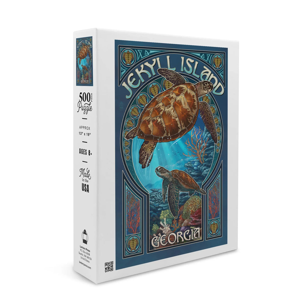 Jekyll Island; Georgia; Sea Turtle Art Nouveau (19x27 inches; Premium 500 Piece Jigsaw Puzzle for Adults and Family; Made in USA)