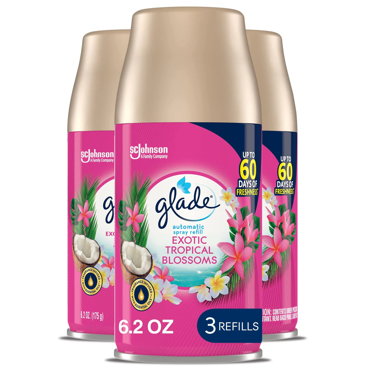 Glade Automatic Spray Refill; Air Freshener For Home And Bathroom; Tropical Blossoms; 6.2 Oz; 3 Count