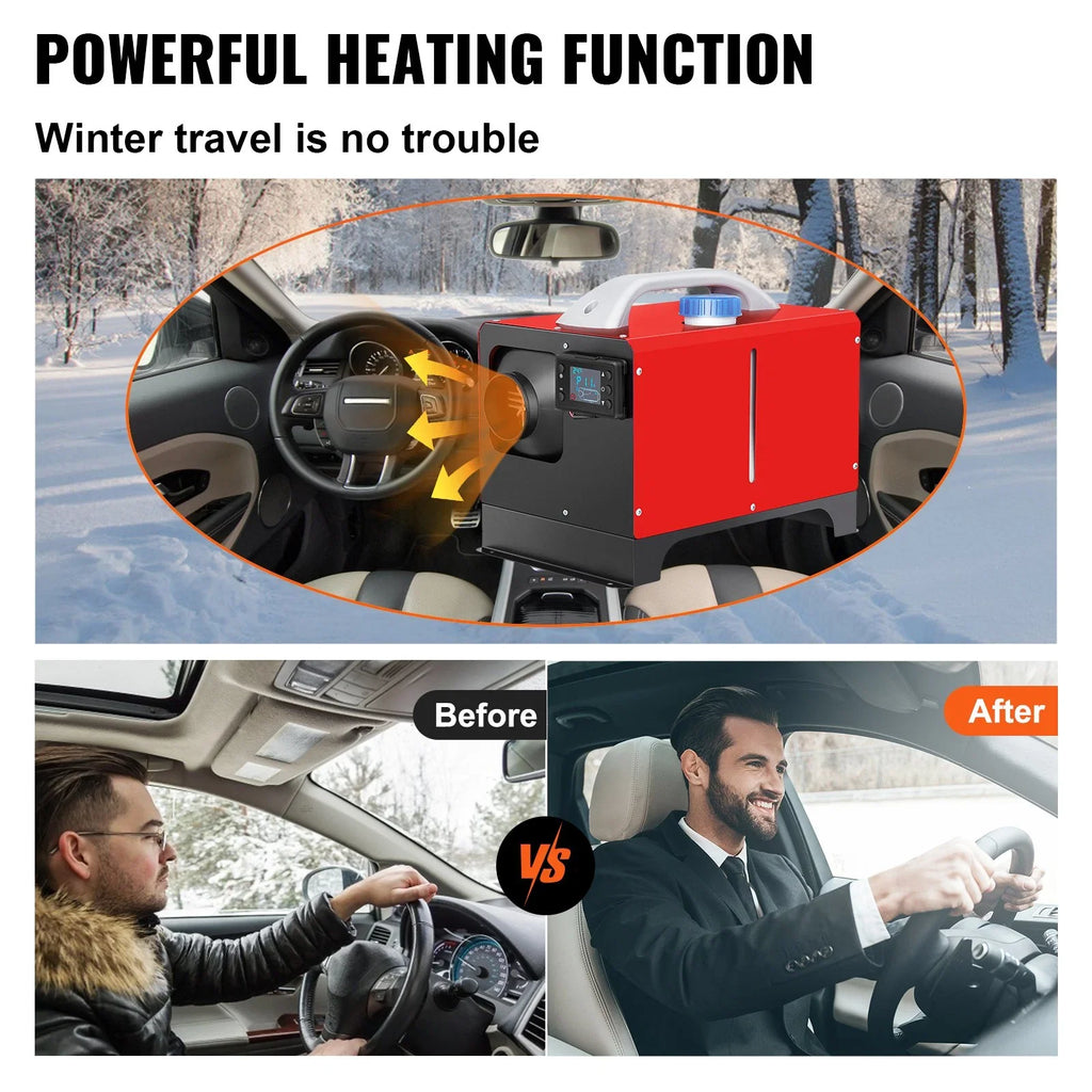 VEVOR Diesel Air Heater; 5KW 12V Parking Heater; Mini Truck Heater; Single Outlet Hole; with Black LCD; Remote Control; Fast Heating Diesel Heater; For RV Truck; Boat; Bus; Car Trailer; Motorhomes