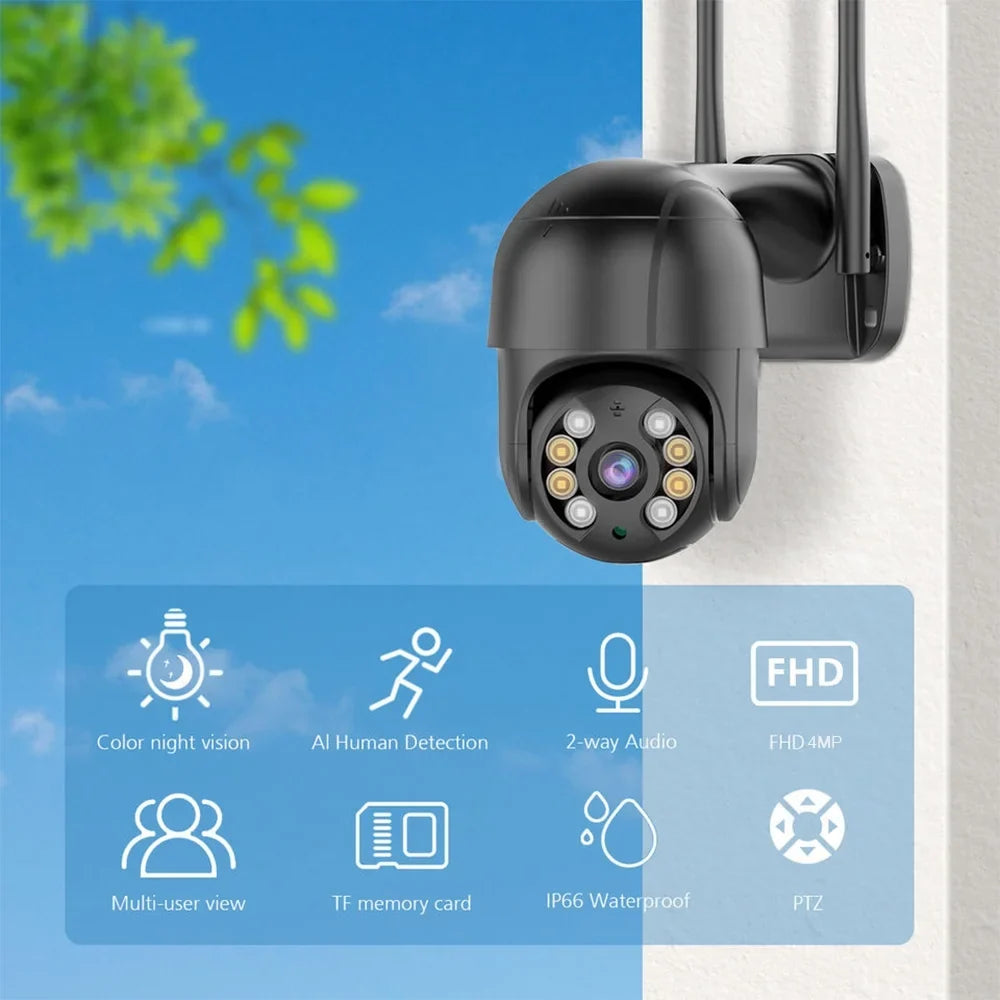LISUEYNE Security Camera Wireless Outdoor; 4MP Pan/Tilt 2.4G Wifi Surveillance Cameras with Motion Detection and Siren; 2-Way Audio; Full Color Night Vision; for Multi-Platform