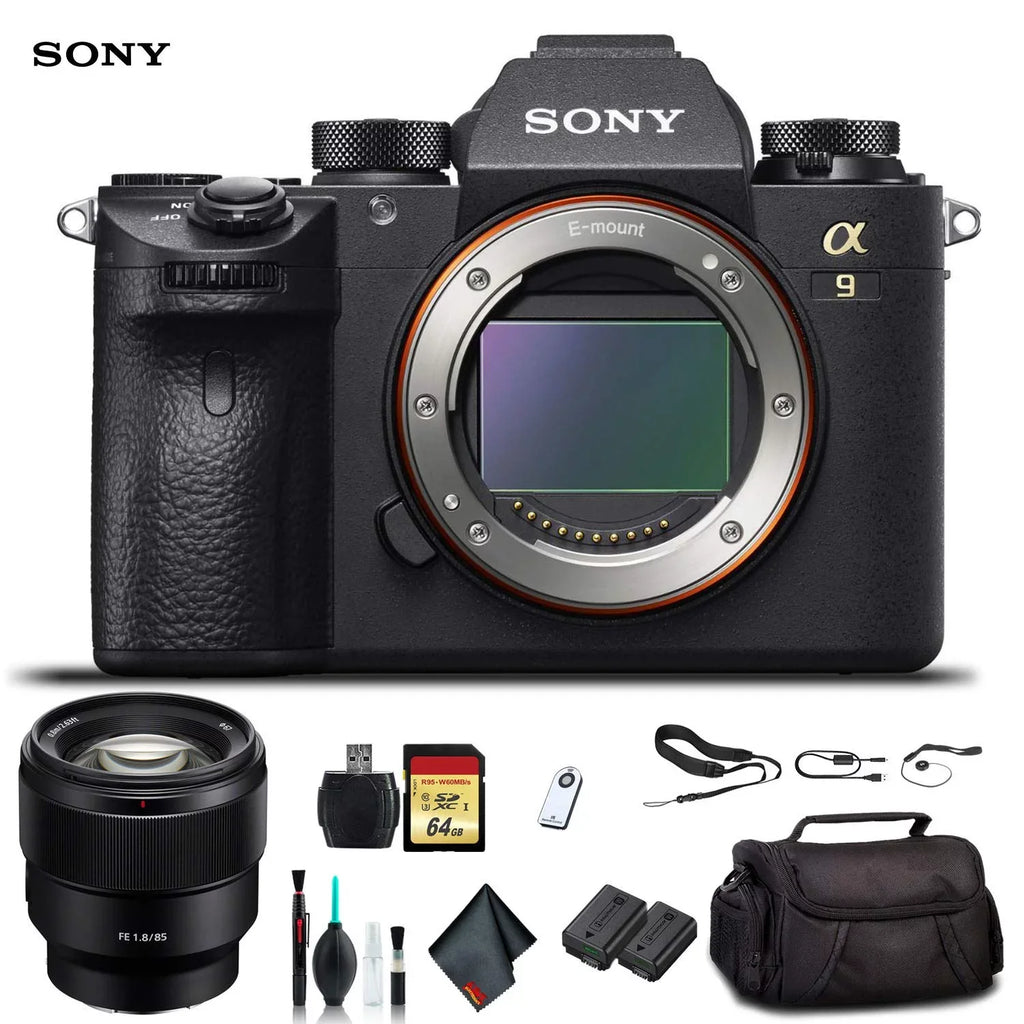 Sony Alpha a9 Mirrorless Camera ILCE9/B With Sony FE 24-70mm Lens; Soft Bag; Additional Battery; 64GB Memory Card; Card Reader ; Plus Essential Accessories