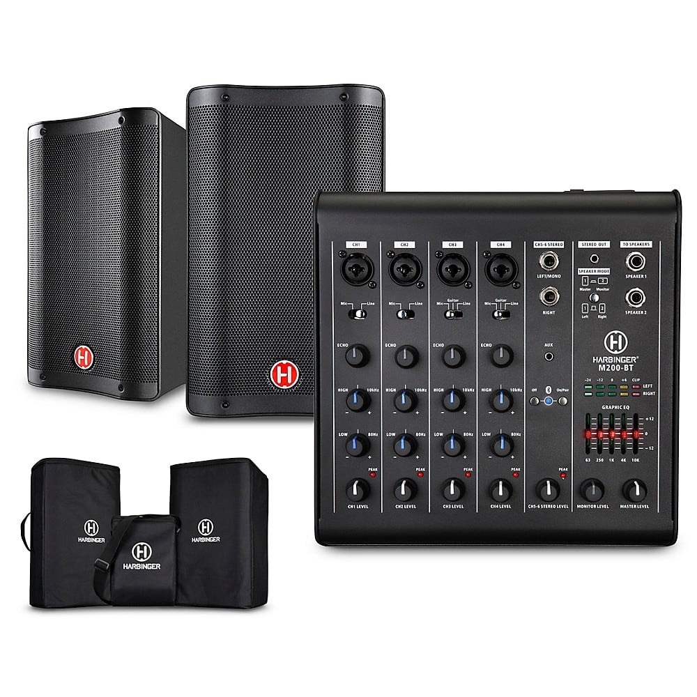 Harbinger M200-BT Portable PA System With Bluetooth and Custom Carry Bags 10" Mains