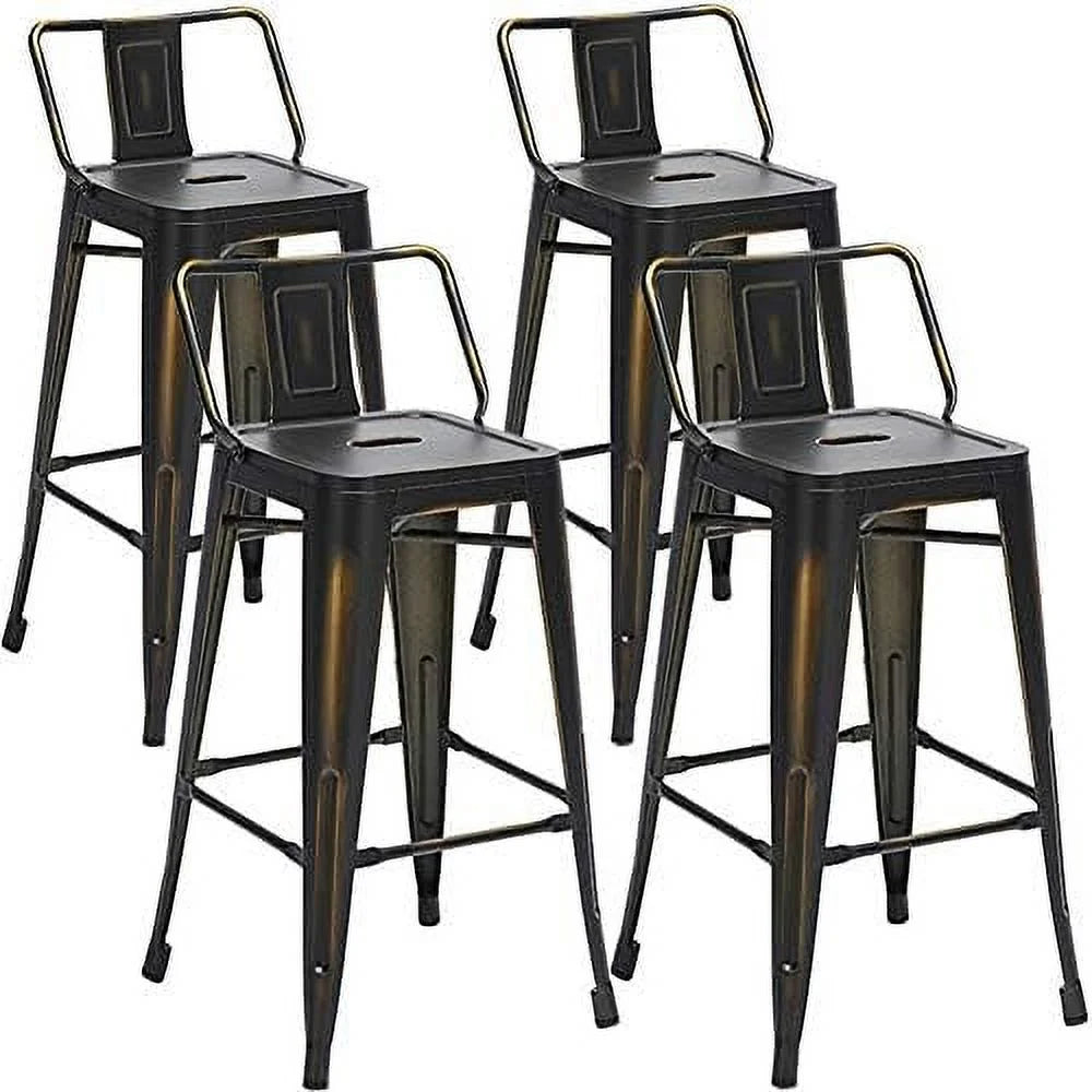 SPBOOMlife Metal Stools Set of 4 Barstools Counter Height Stools with Back Industrial Stools Indoor Outdoor Kitchen Dining Chairs Modern Chairs Distressed Navy Blue 24inch Stools
