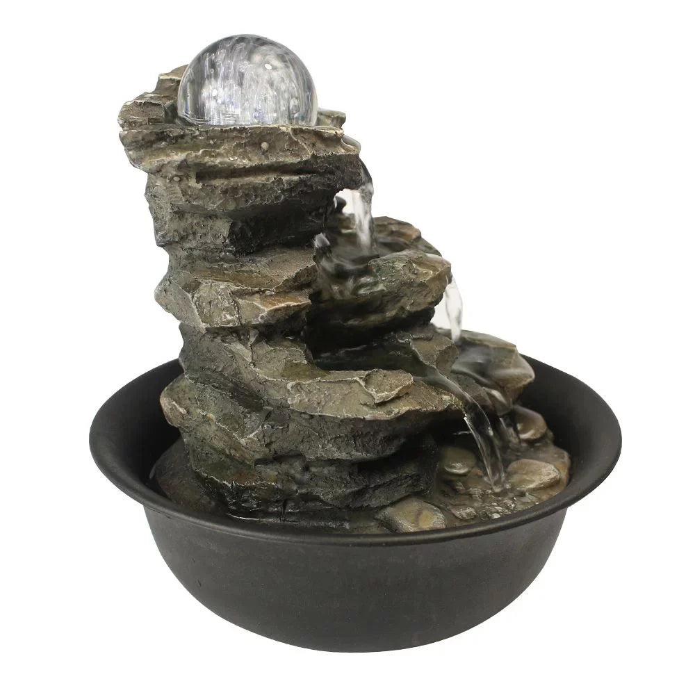 CoSoTower 8.3inches Rock Cascading Tabletop Fountain with LED Lights & Crystal Ball for Home Office Bedroom Relaxation