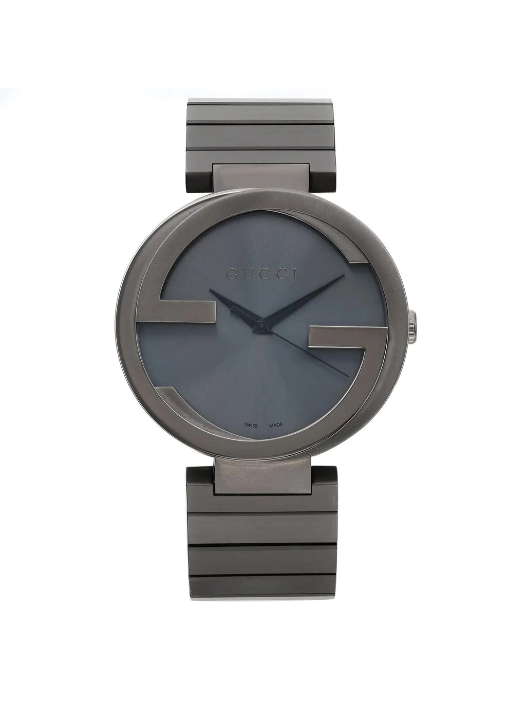 New Gucci Interlocking G PVD Steel Anthracite Dial Grey Quartz Watch YA133210