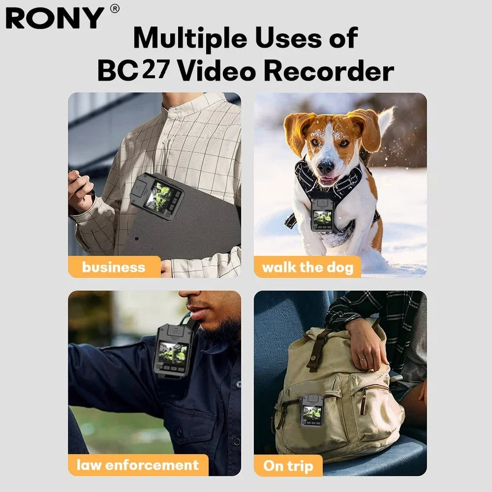 RONY 1440P Mini Body Camera - 128GB Wearable Police Body Camcorder with Night Vision - Fluidproof Body Cam with Audio and Video Recording for Law Enforcement Security Guard Home