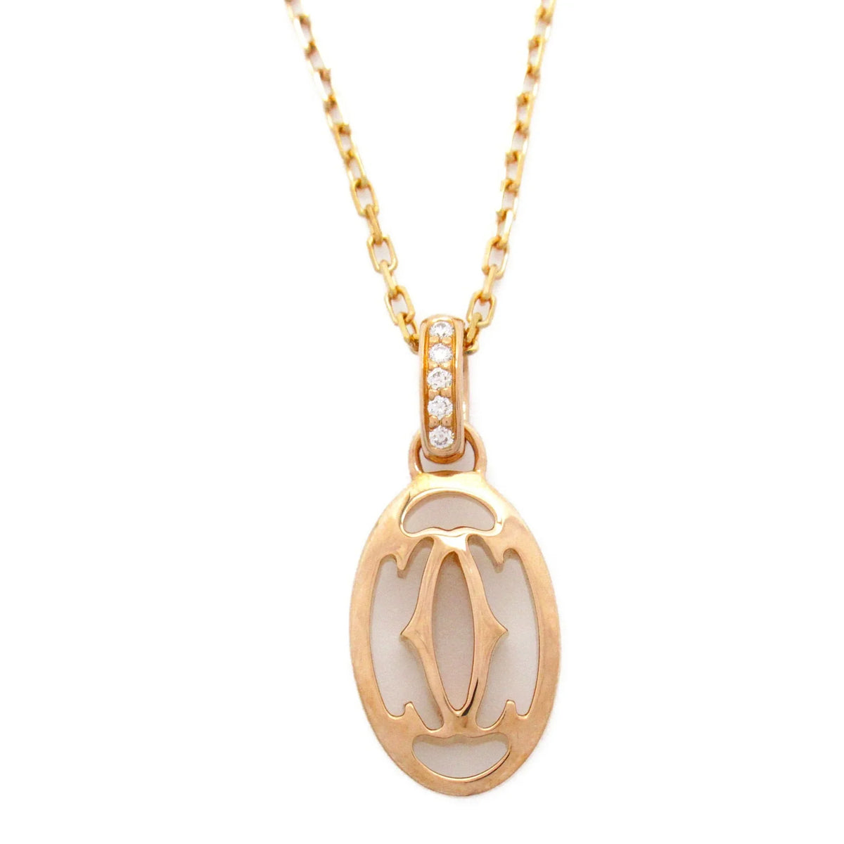 CARTIER Logo double diamond Necklace Necklace Clear K18PG(Rose Gold) Clear (Good)