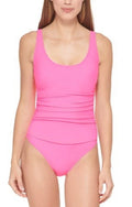 DKNY NEON PINK Ruched Mesh-Contrast One-Piece Swimsuit; US 6