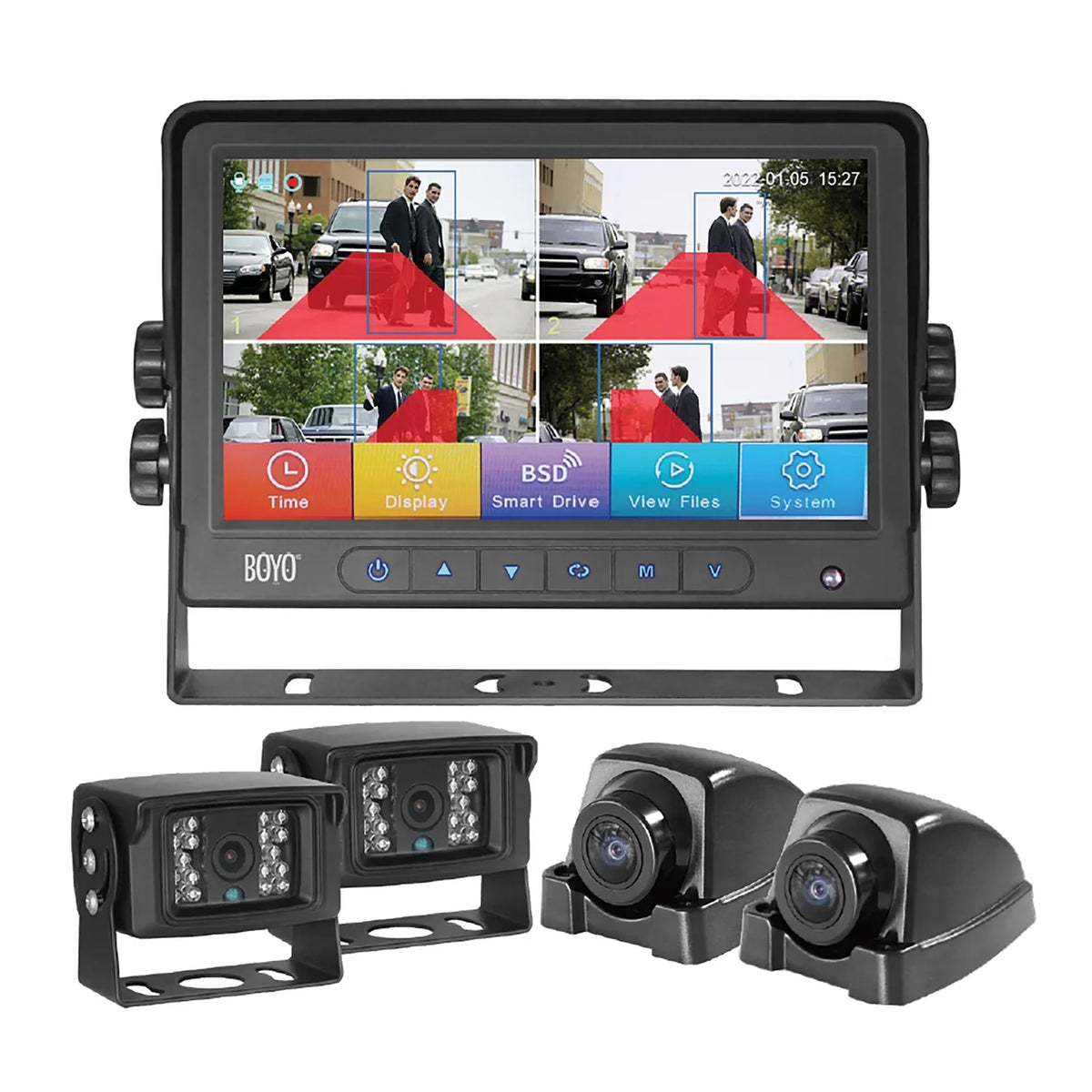 BOYO Vision VTC700AI-4 7-In. 4-Channel AHD Monitor and 4-Camera System with AMDligent Detection and Warning Alert; VTC700AI-4