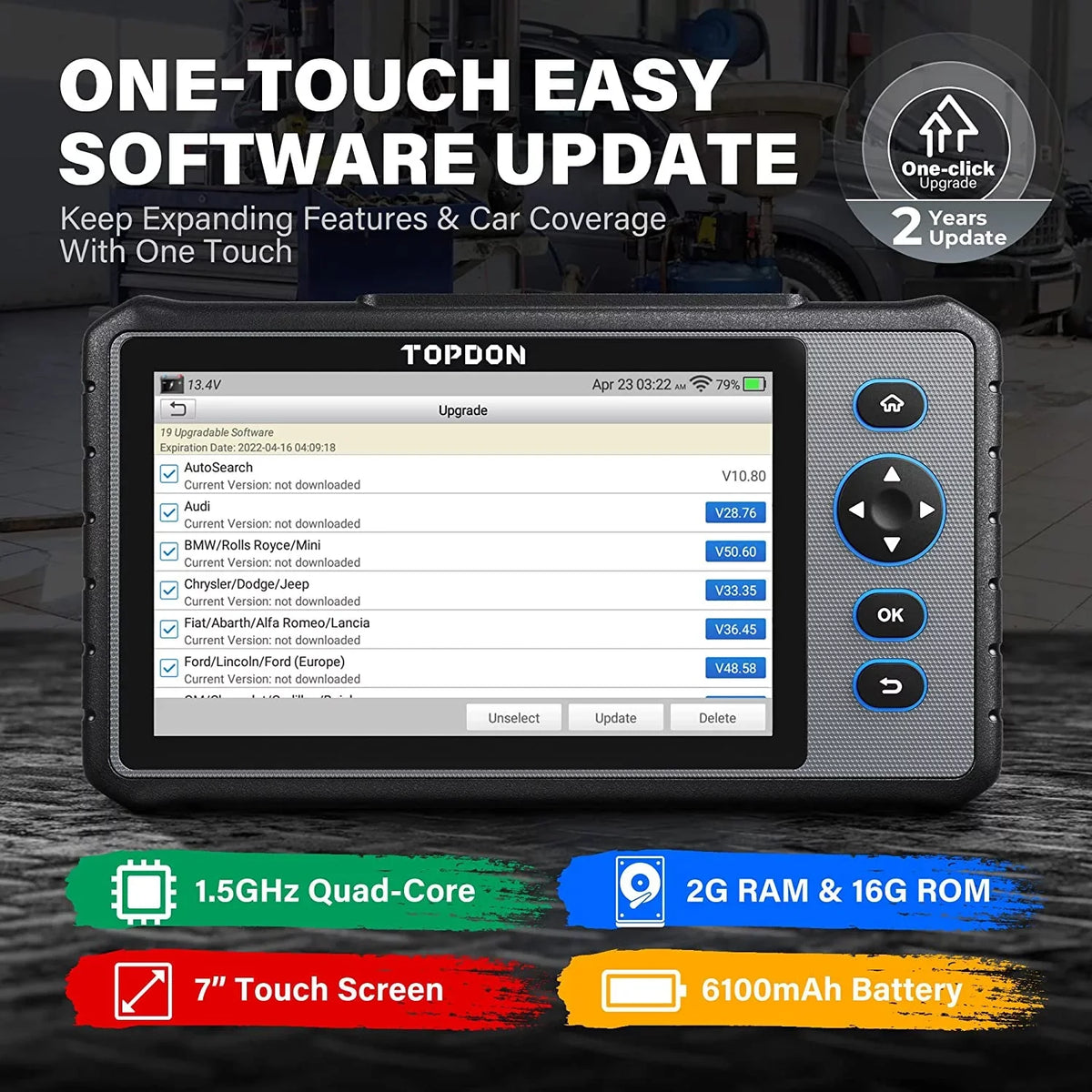OBD2 Scanner; TOPDON AD800 Car Diagnostic Scan Tool All System Scan 28+ Reset Service; Oil Reset; ABS Bleed; Injector Coding; 2 Years Free Update