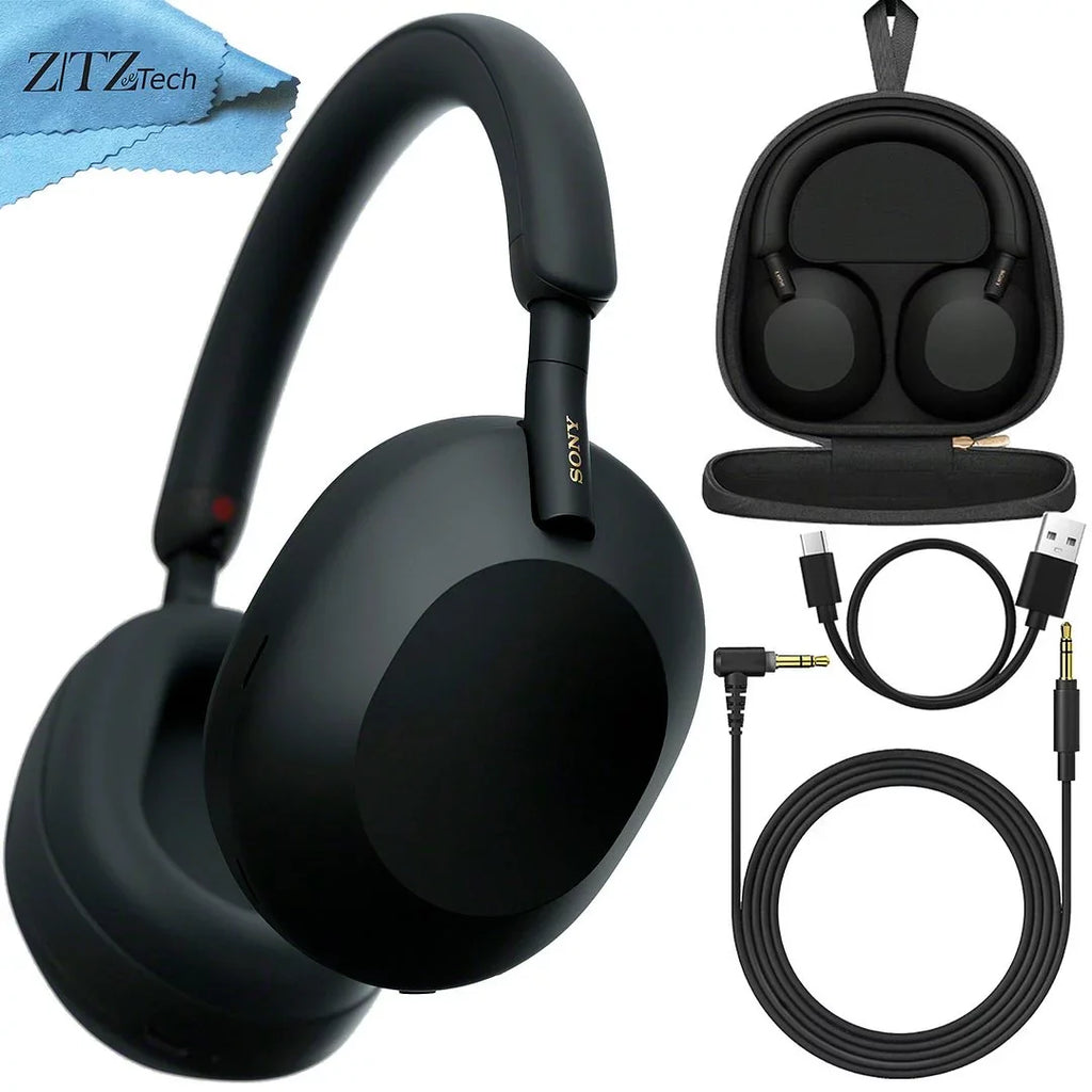 Sony WH-1000XM5 Wireless Industry Leading Noise Cancelling Headphones ( Black ); Crystal Clear Hands-Free Calling; Hi-Res Audio; and Alexa Voice Control + ZeeTech Microfiber Cleaning Cloth