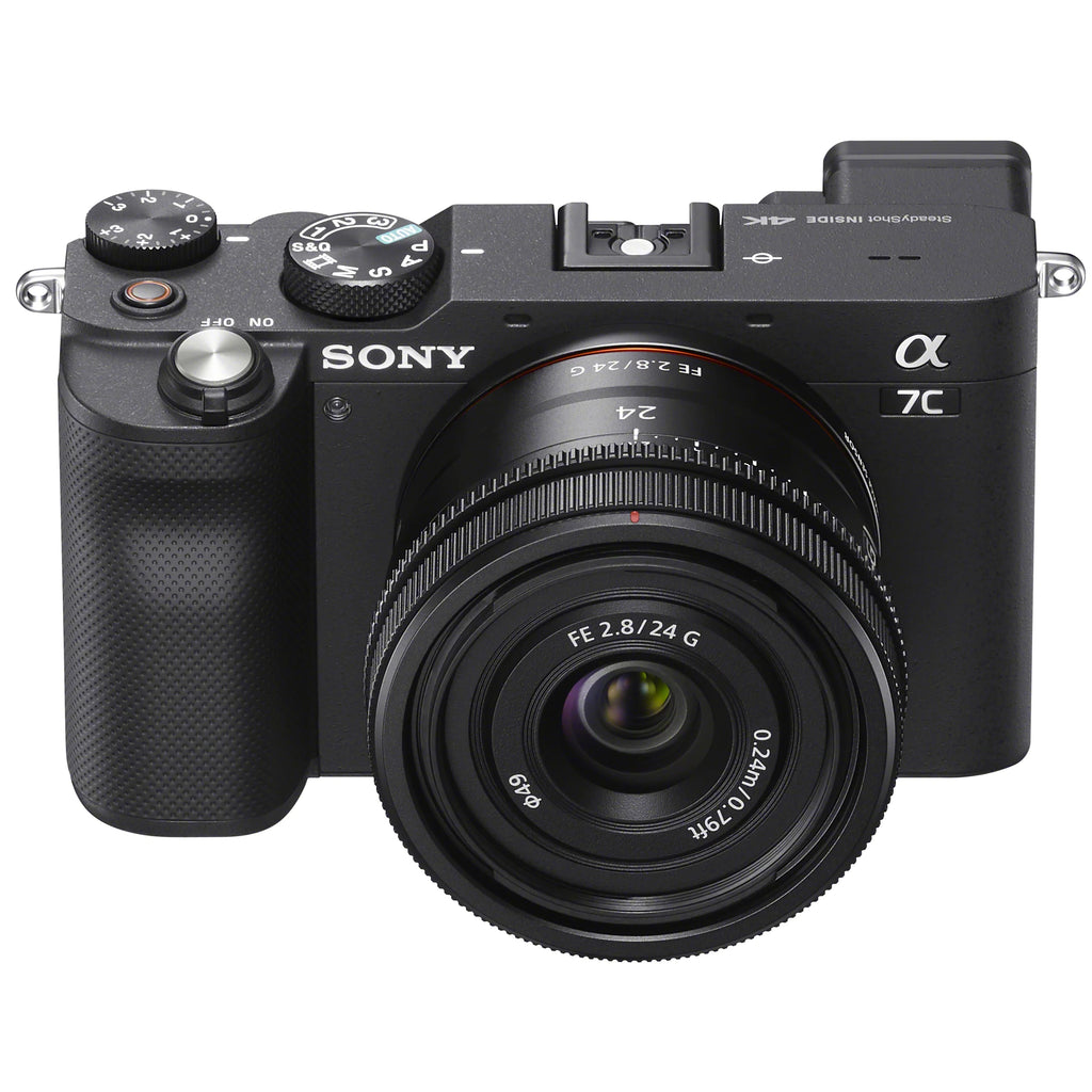 Sony a7C Mirrorless Full Frame Camera Body with Sony FE 24mm F2.8 G Compact Lens SEL24F28G Black ILCE7C/B Bundle with Deco Gear Photography Backpack Case + Microphone + LED + Monopod and Accessories