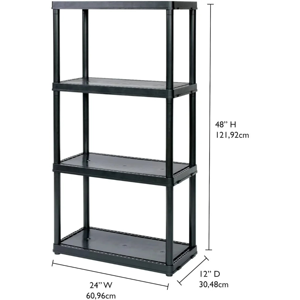 Multipurpose 4 Shelf Modular Design Solid Plastic Lightweight Storage Unit for Indoor and Outdoor Home or Office Organization; Black