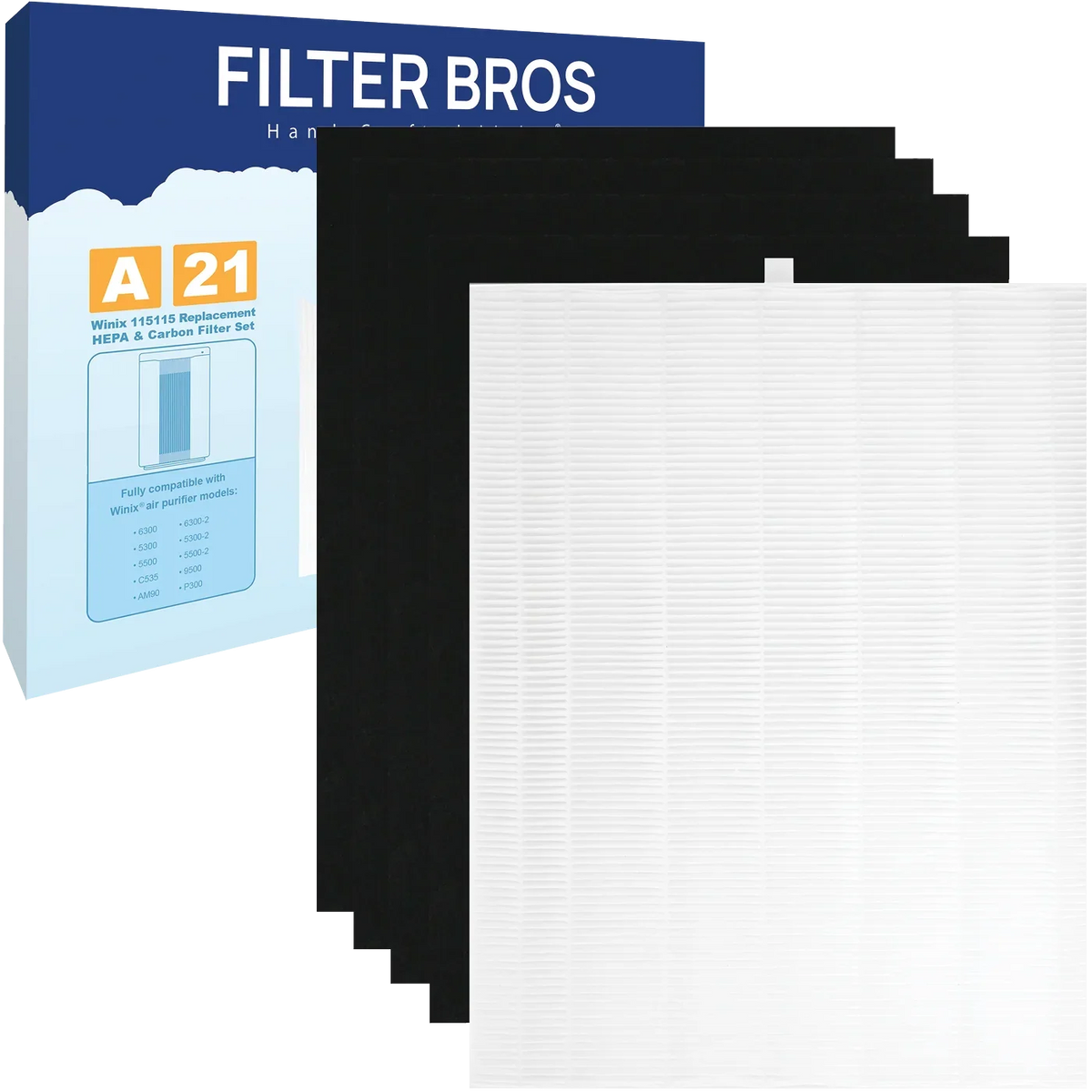 Filter Bros HEPA Replacement Filter A Compatible with Winix 115115 Plasmawave Series Home Air Purifiers 6300; P300; 5300; 5500; 5500-2; 5300-2; 6300-2; 9500; C535