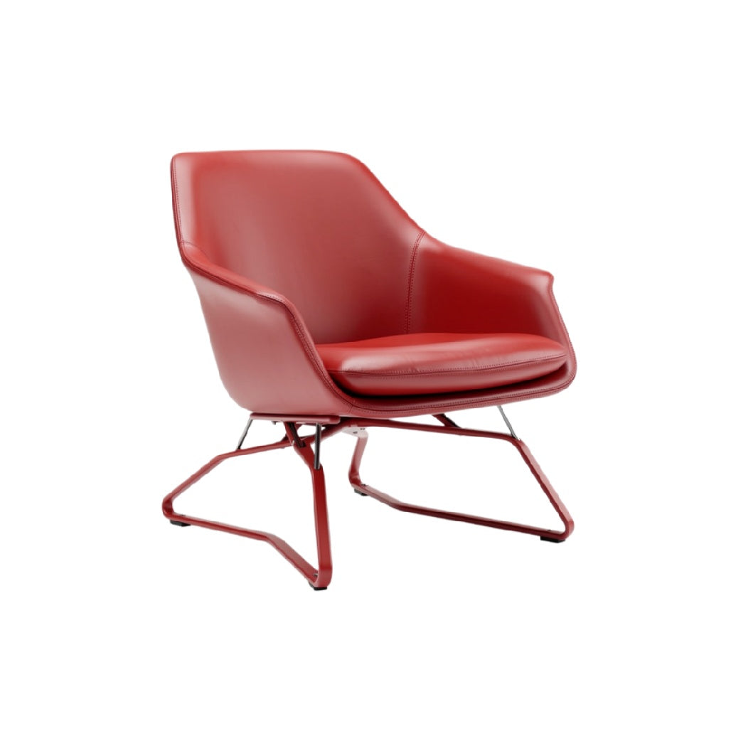 "Moderne Rode Leren Fauteuil met Stalen Onderstel"