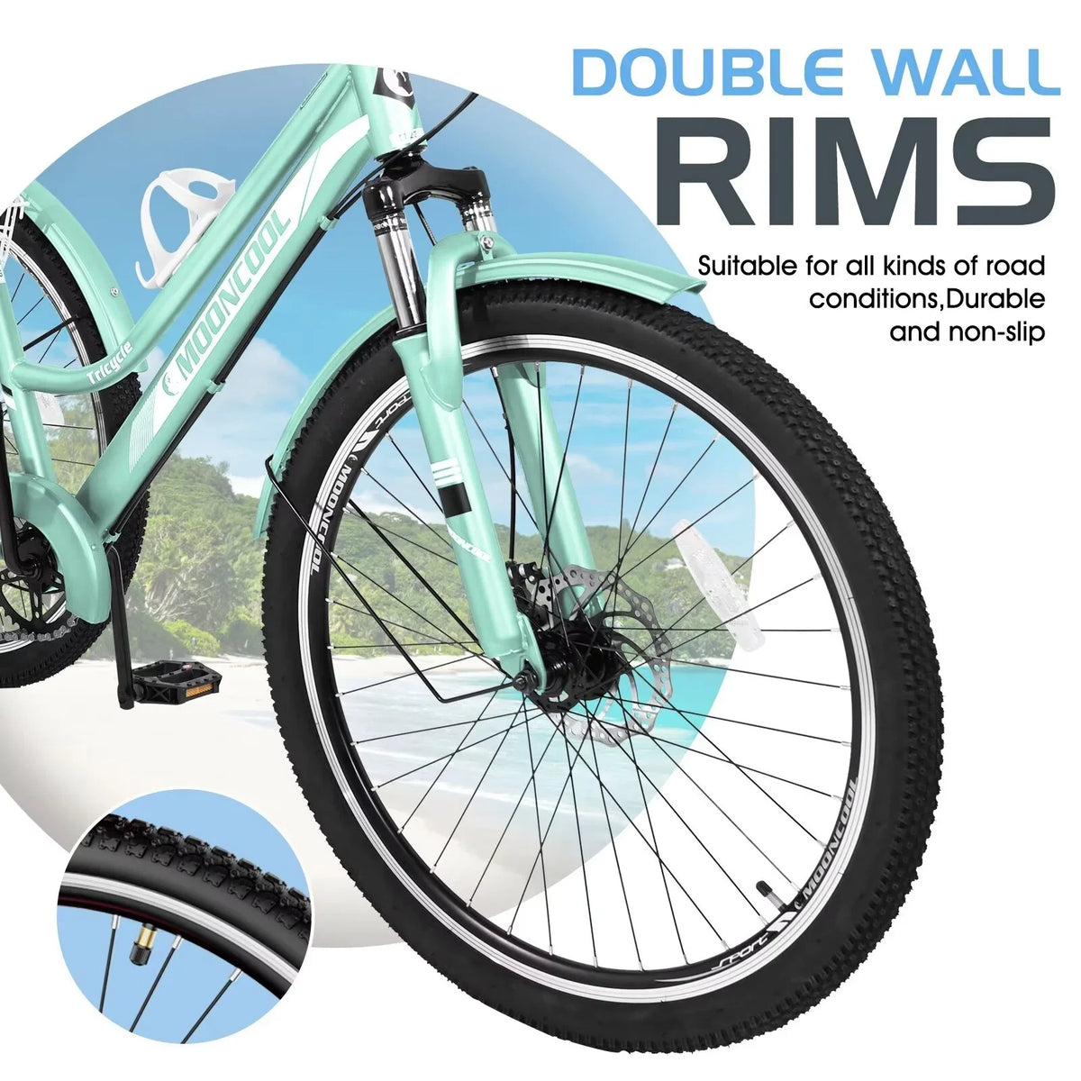 MOPHOTO Adults Mountain Tricycles; 24"/26"/27.5" 7-Speed Heavy Duty Trikes w/Spacious Basket 3-Wheeled Bike for Adventurous Rides; Shopping; Exercise; and Recreation