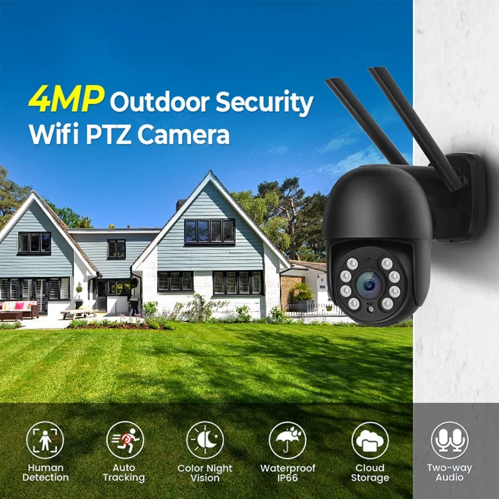 LISUEYNE Security Camera Wireless Outdoor; 4MP Pan/Tilt 2.4G Wifi Surveillance Cameras with Motion Detection and Siren; 2-Way Audio; Full Color Night Vision; for Multi-Platform