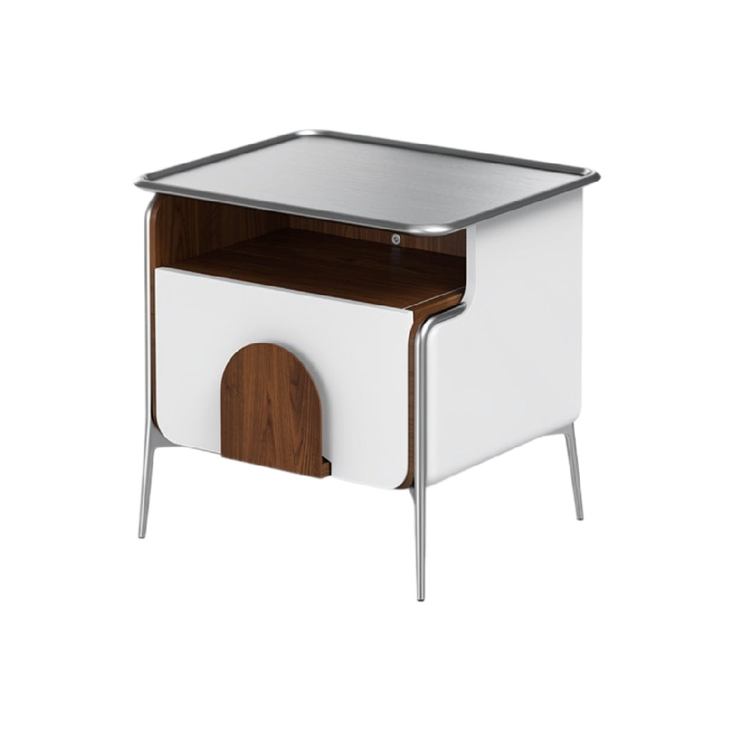 Moderne Nachtkast met Houten Lade en Rvs Bovenblad